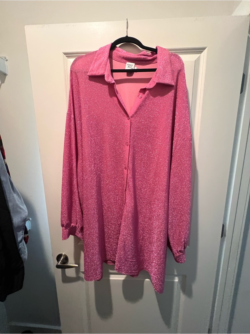 Princess Polly Pink Glitter Oversized Shirt Dress – Size 16/XXL